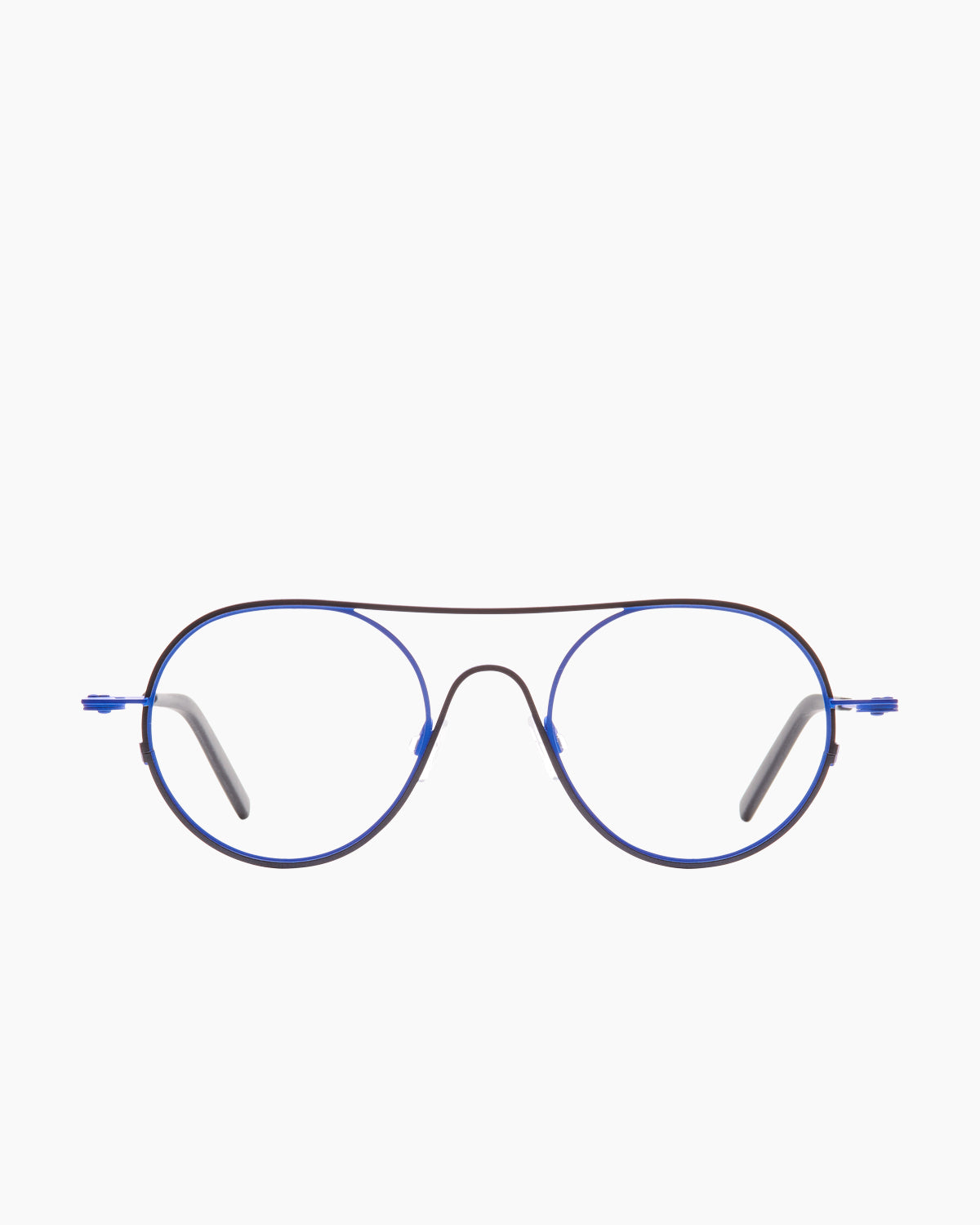 black metal round eyeglasses by Theo model Isobar, front view, lunettes de vue rond couleur noir