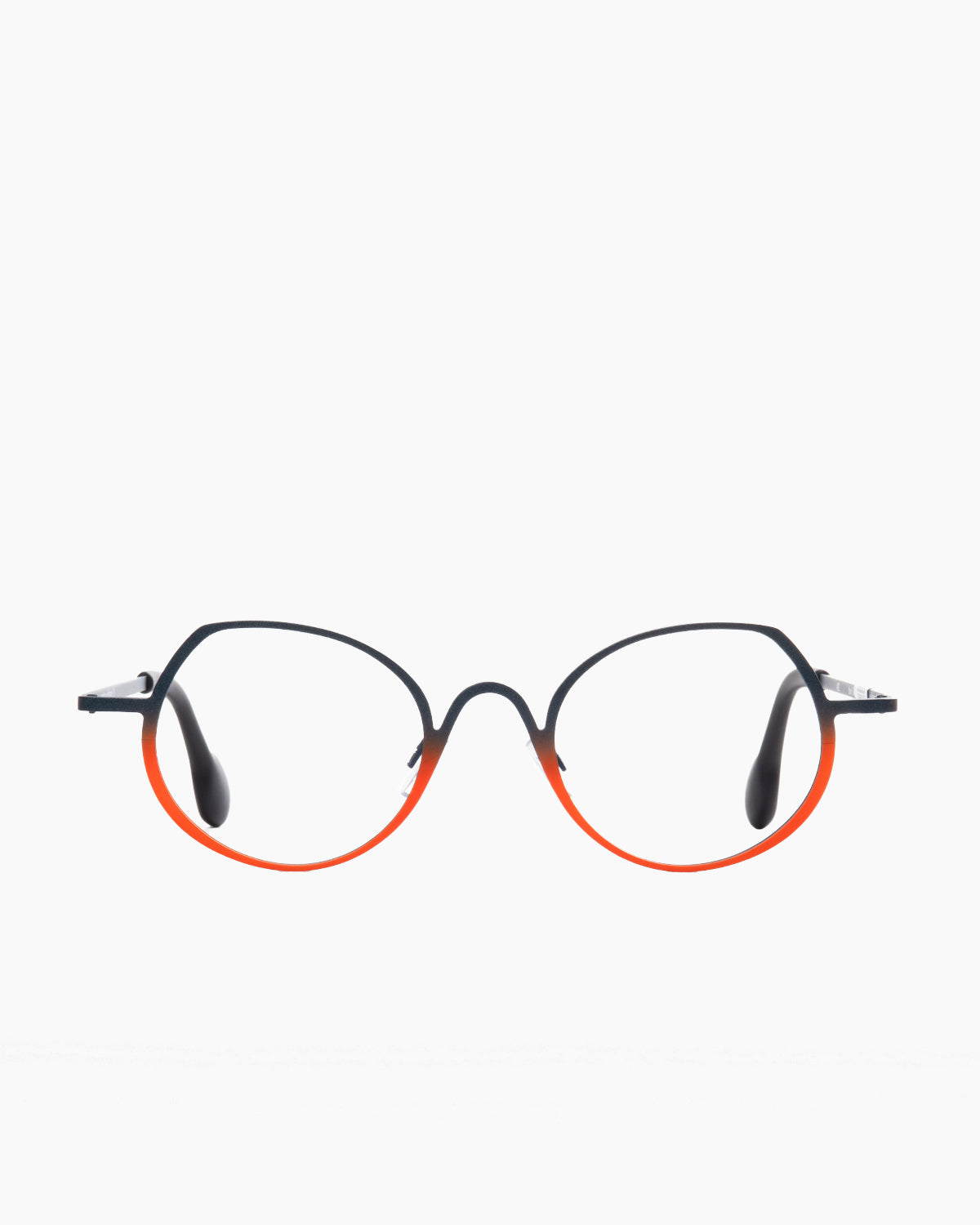orange metal round eyeglasses by Theo model constantia, front view, lunettes de vue rond couleur orange