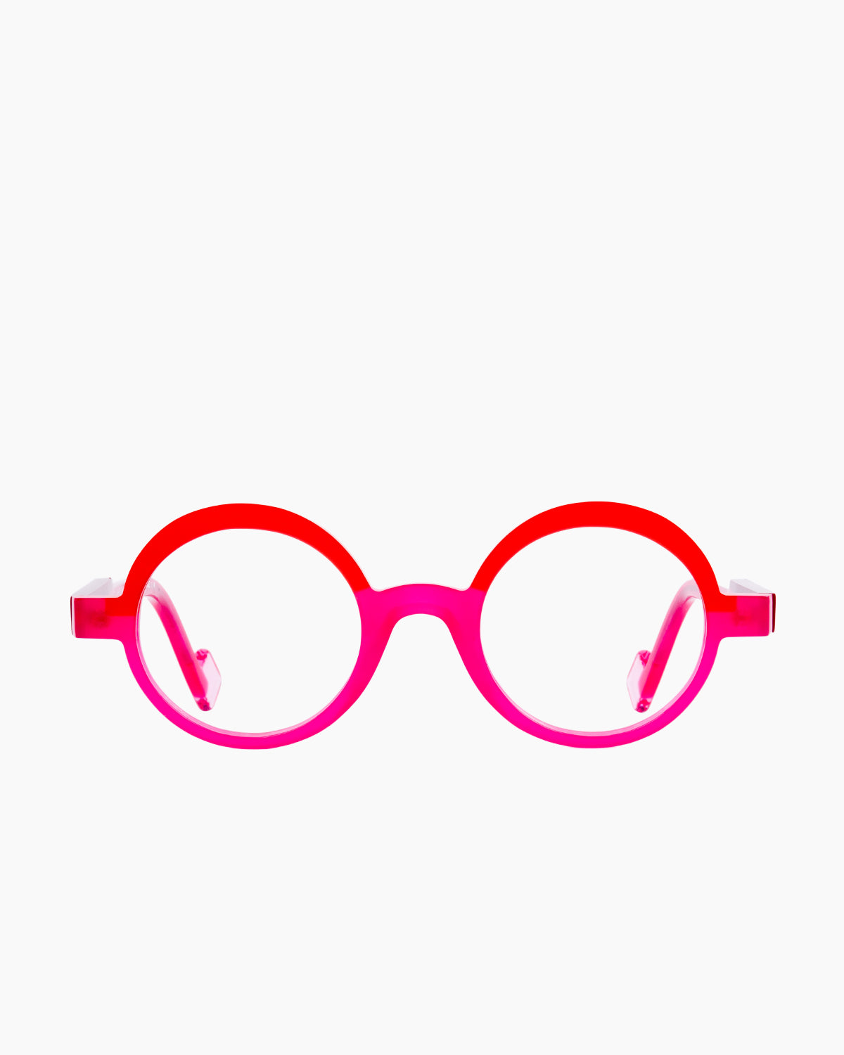 pink plastic round eyeglasses by Anne et Valentin model LUDIK, front view, lunettes de vue rond couleur Rose