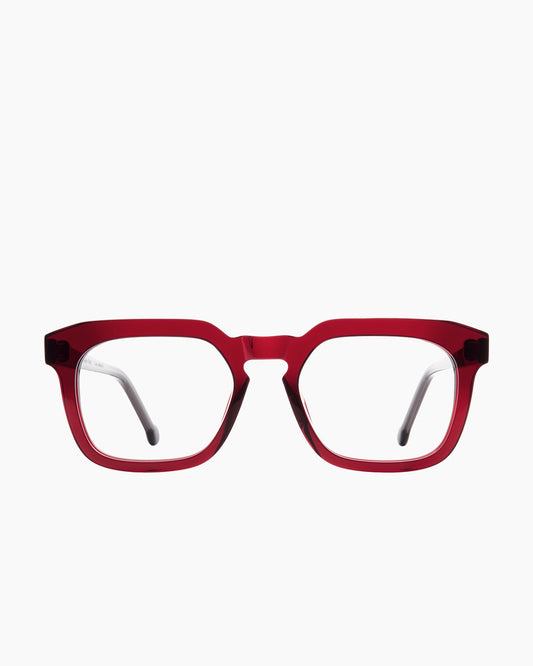burgundy plastic rectangle eyeglasses by Marie-Sophie Dion model Etcheverry, front view, lunettes de vue rectangle couleur bourgogne