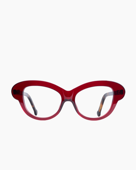burgundy plastic butterfly eyeglasses by Marie-Sophie Dion model Perrier, front view, lunettes de vue papillon couleur bourgogne