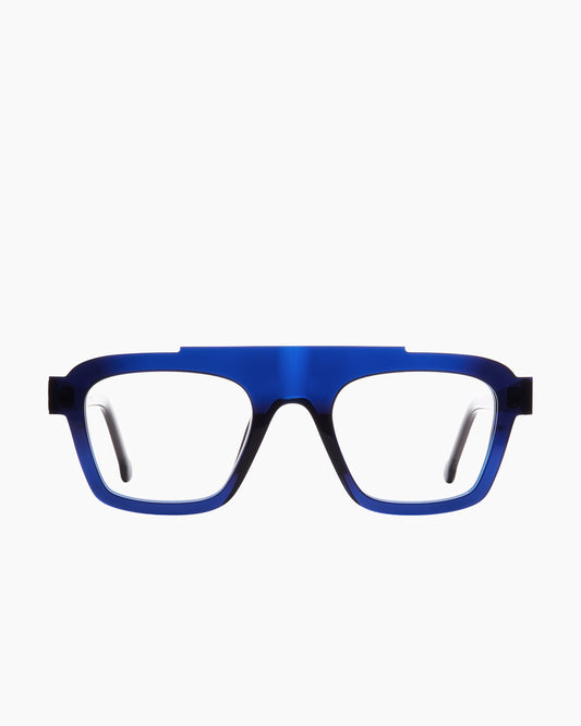 blue plastic rectangle eyeglasses by Marie-Sophie Dion model Nedelcup, front view, lunettes de vue rectangle couleur bleu