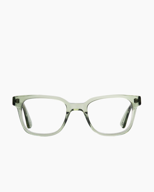 green plastic rectangle eyeglasses by Evolve model Harper, front view, lunettes de vue rectangle couleur vert