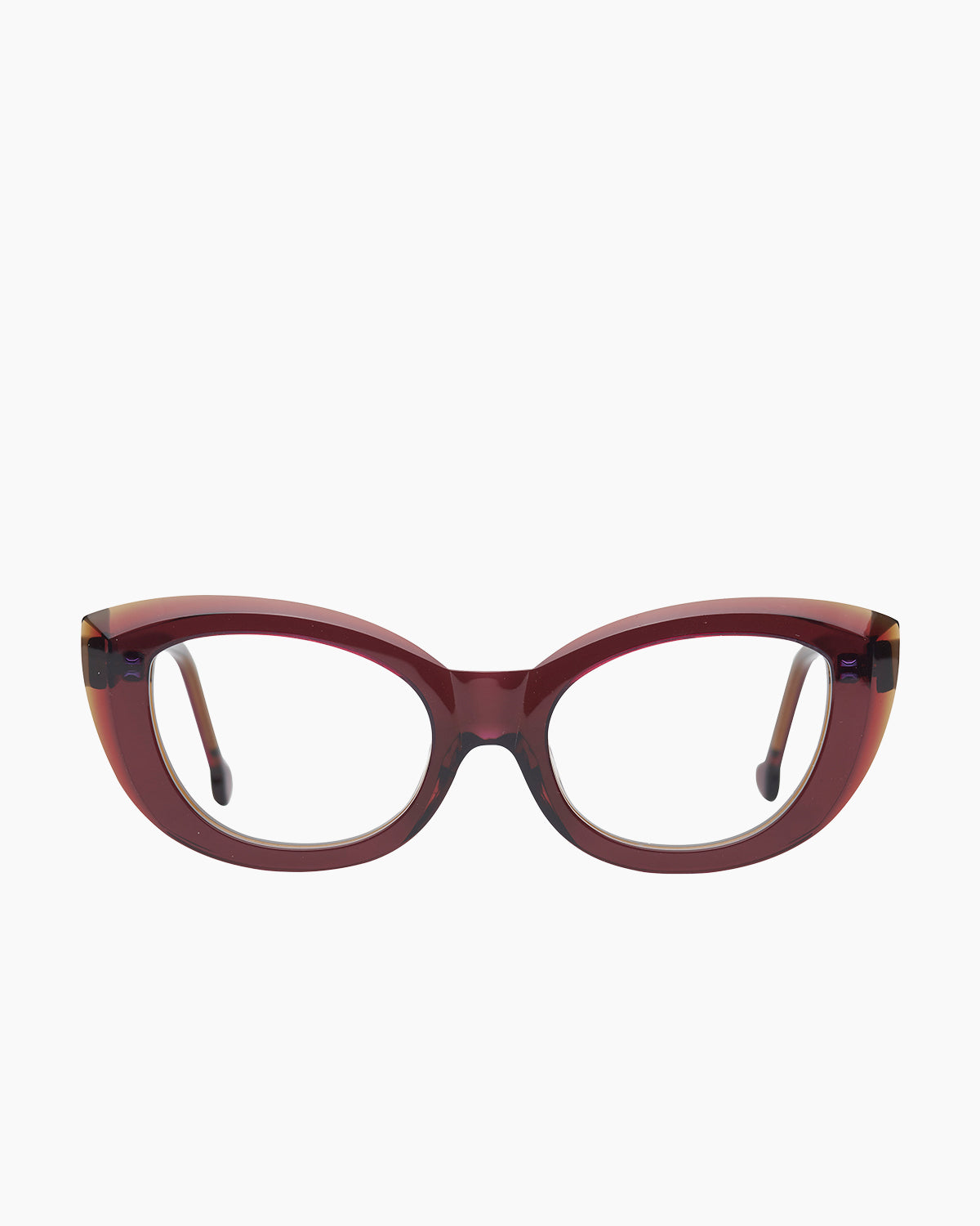 brown plastic cat eyeglasses by Marie-Sophie Dion model Myre, front view, lunettes de vue chat couleur Brun