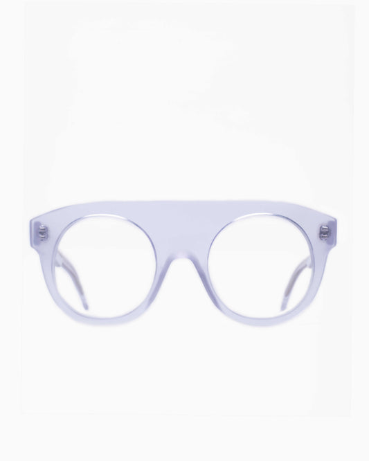 crystal plastic round eyeglasses by Marie-Sophie Dion model Buxton.S, front view, lunettes de vue rond couleur cristal