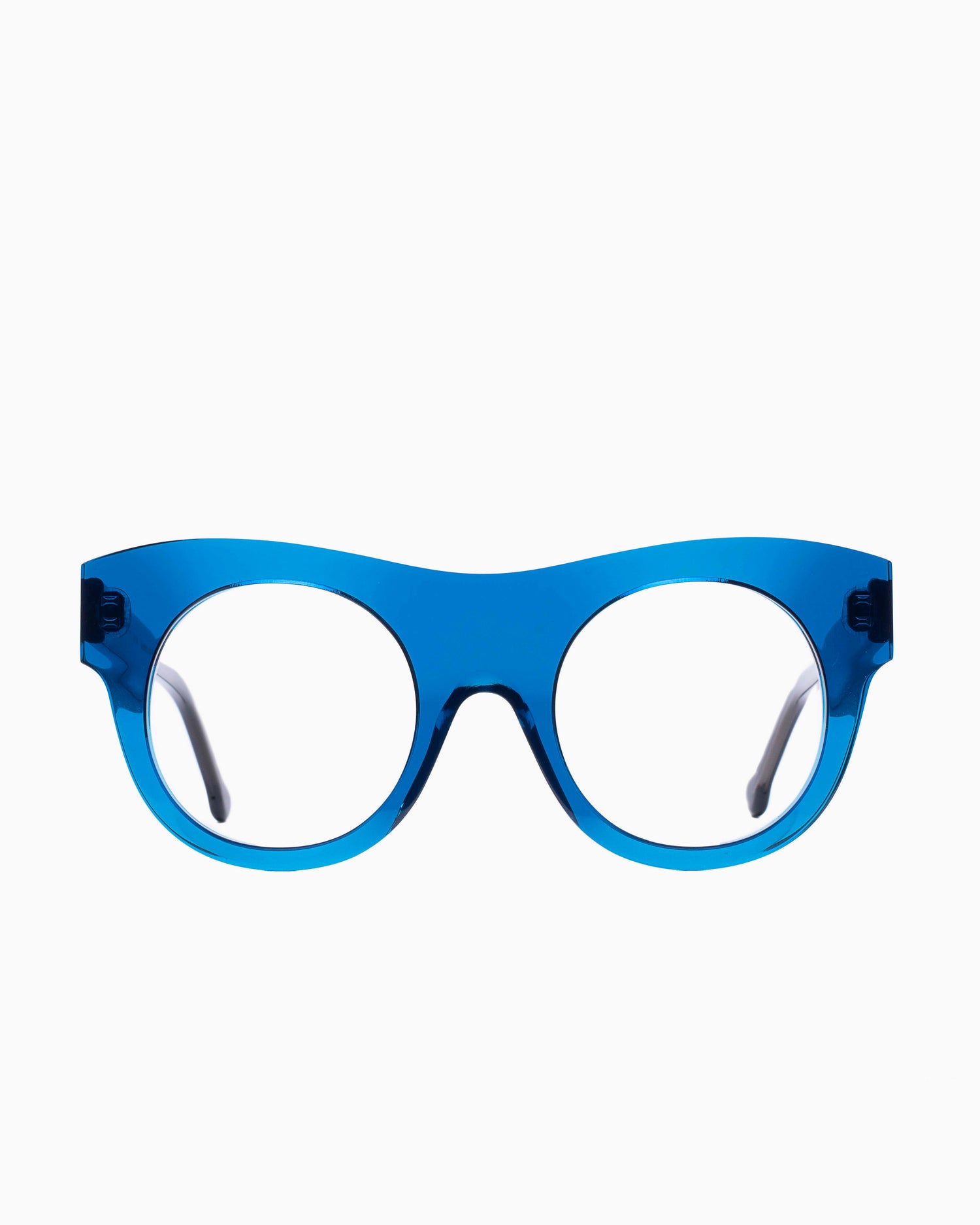 blue plastic round eyeglasses by Marie-Sophie Dion model Asselin, front view, lunettes de vue rond couleur Bleu