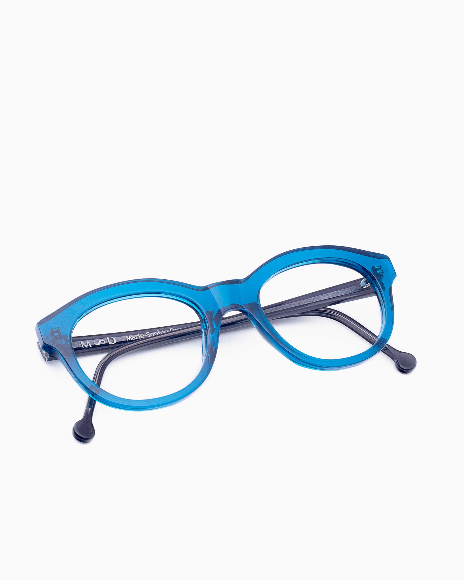 blue plastic oval eyeglasses by Marie-Sophie Dion model Claus, front view, lunettes de vue ovale couleur Bleu