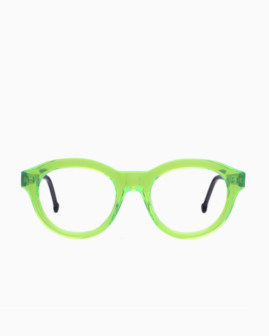 lime plastic oval eyeglasses by Marie-Sophie Dion model Claus, front view, lunettes de vue ovale couleur Lime