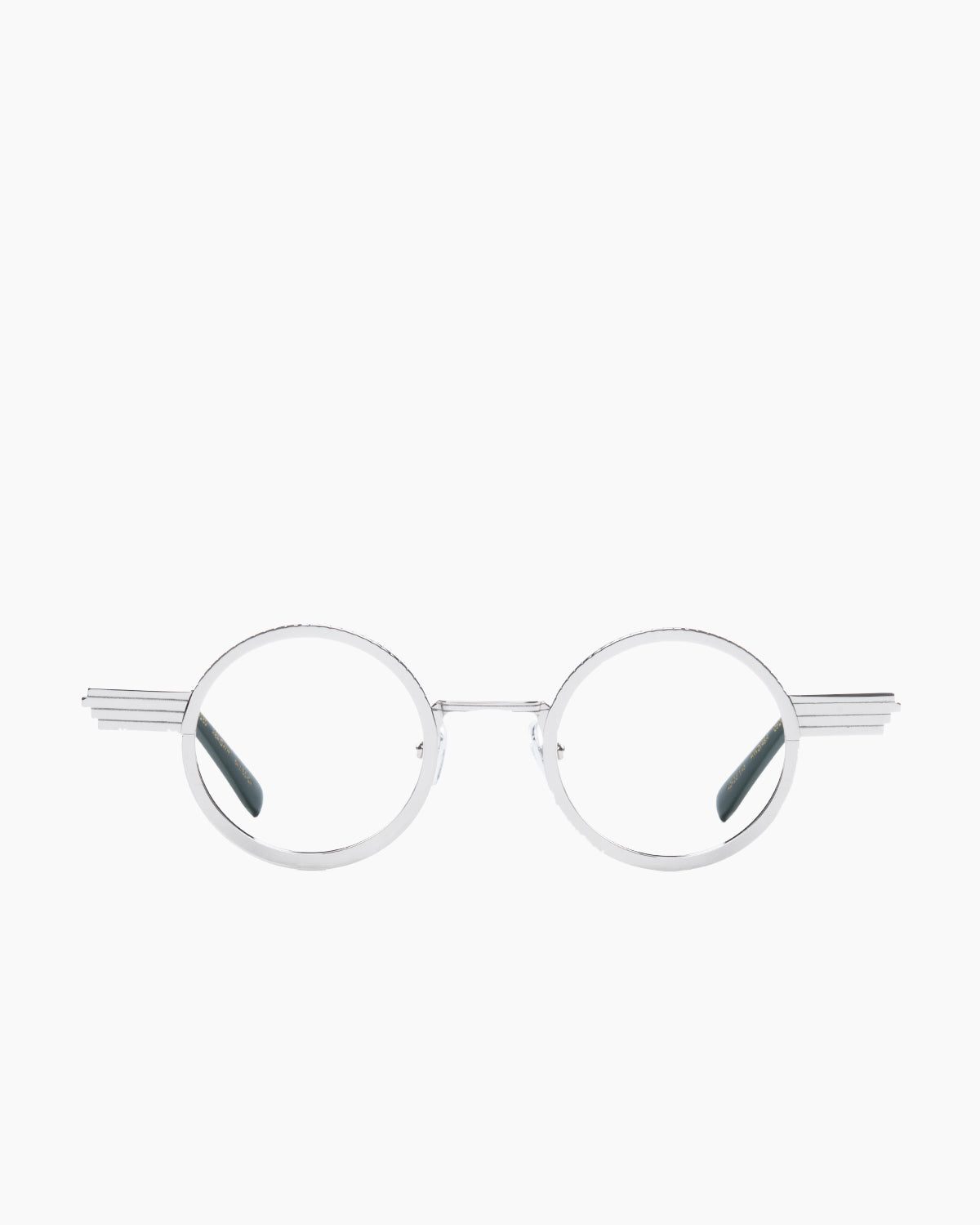 silver metal round eyeglasses by Gamine model Hollywood, front view, lunettes de vue rond couleur argent