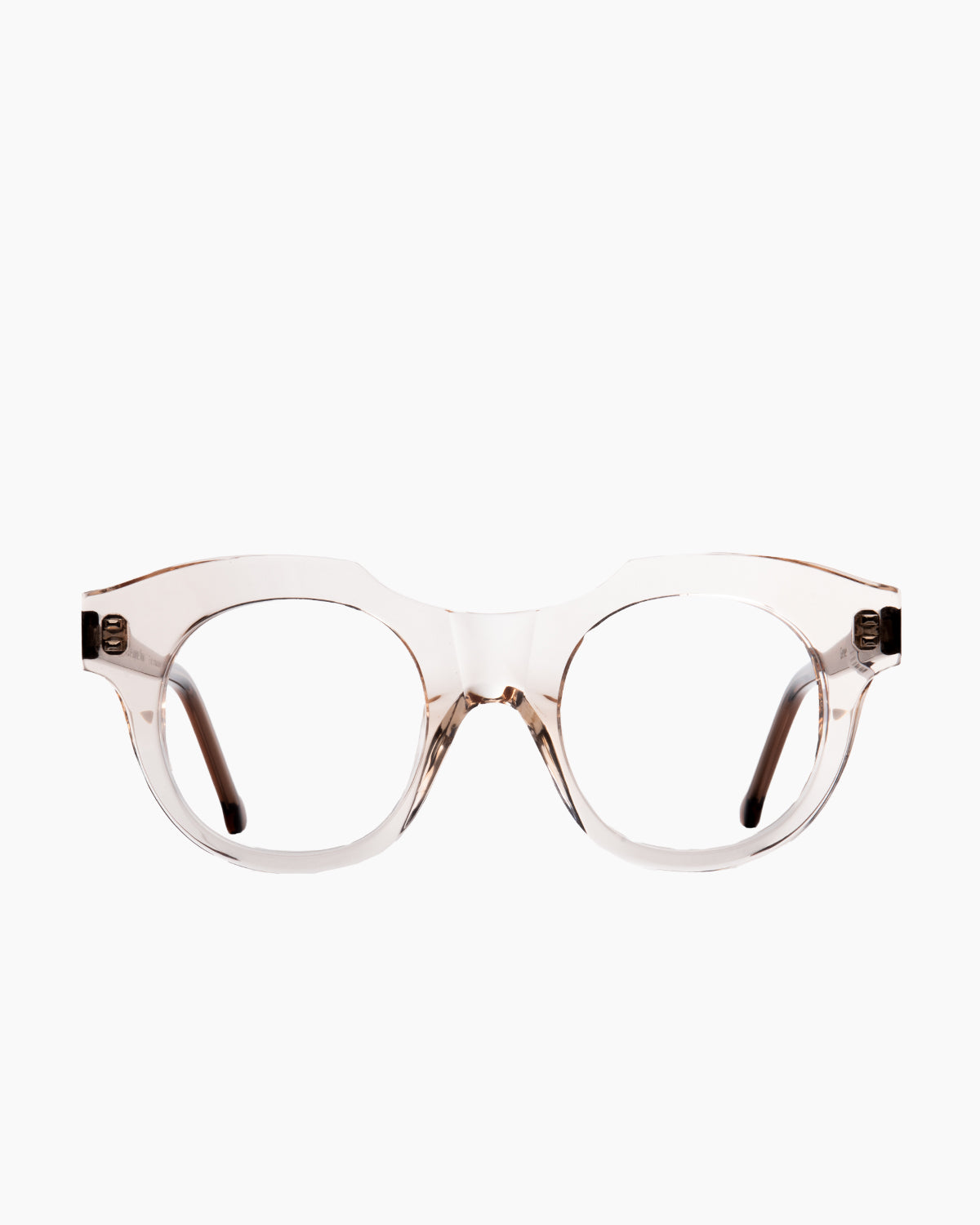 pink, beige plastic round eyeglasses by Marie-Sophie Dion model Genest, front view, lunettes de vue rond couleur rose, beige