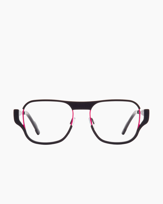 black metal rectangle eyeglasses by Theo model Plan, front view, lunettes de vue rectangle couleur noir