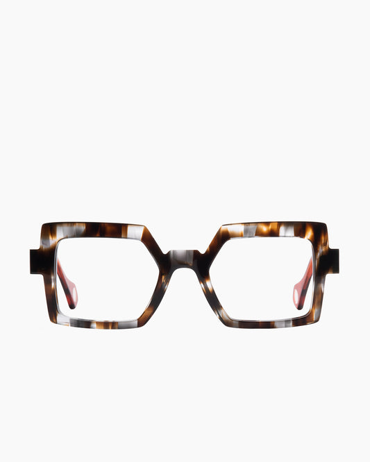 brown plastic rectangle eyeglasses by Anne et Valentin model brooklyn, front view, lunettes de vue rectangle couleur Brun