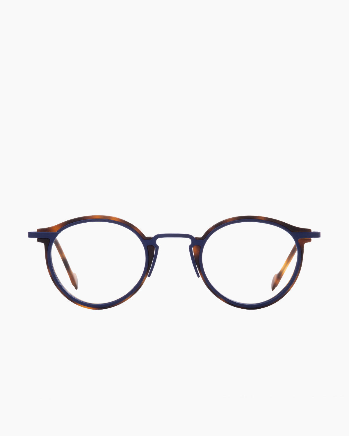 blue metal round eyeglasses by Anne et Valentin model m5, front view, lunettes de vue rond couleur bleu