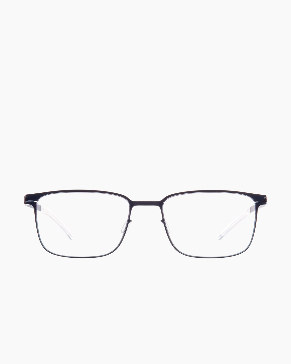 black metal rectangle eyeglasses by Mykita model Bud, front view, lunettes de vue rectangle couleur noir