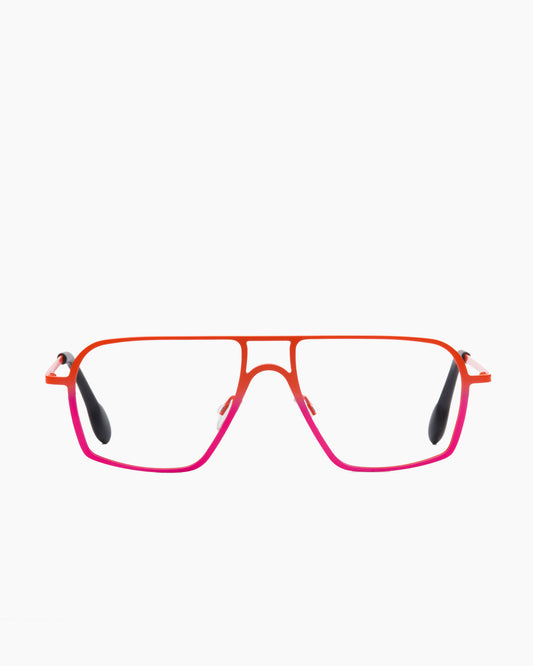 pink metal aviator eyeglasses by Theo model Palatino, front view, lunettes de vue aviateur couleur rose