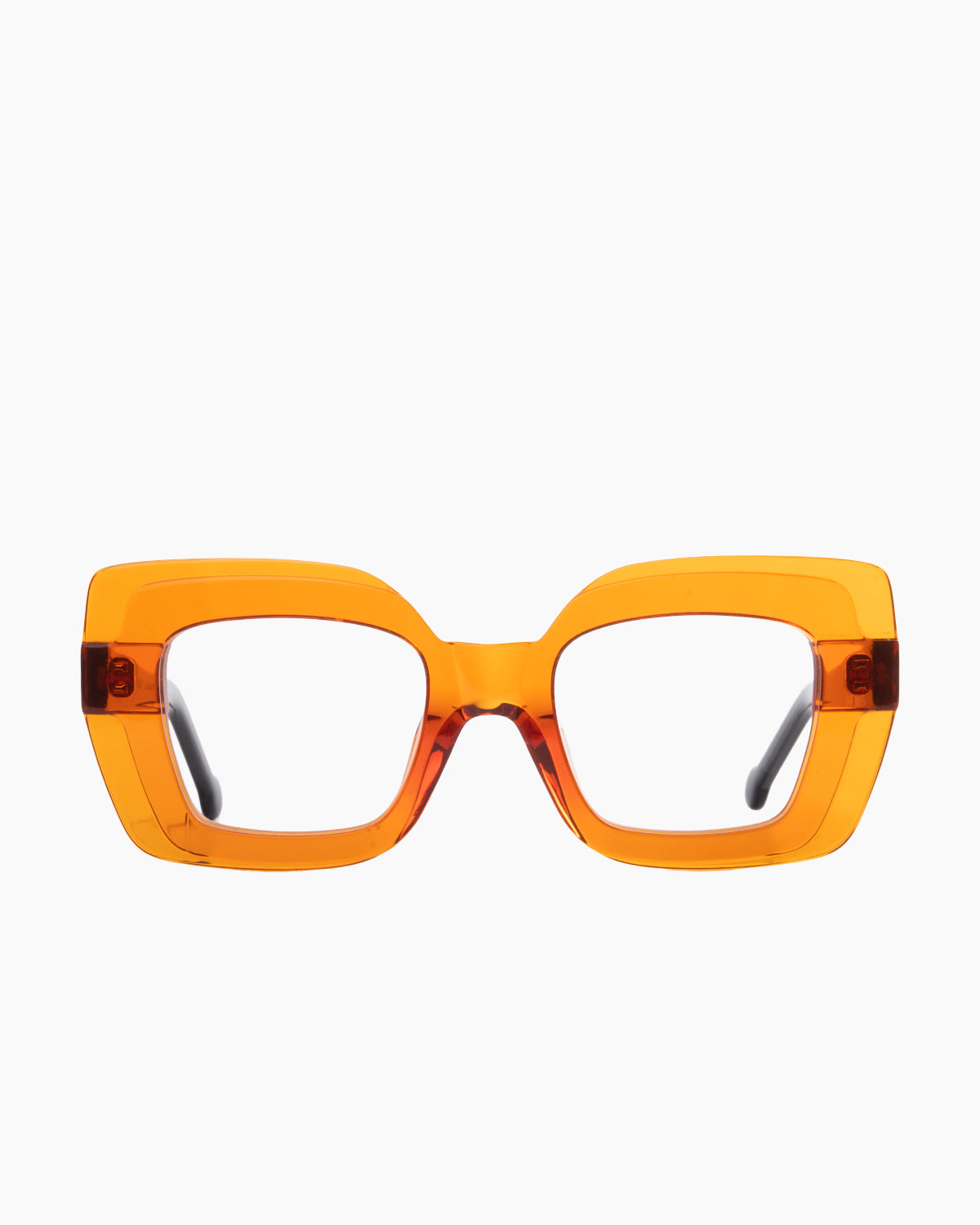 orange plastic butterfly eyeglasses by Marie-Sophie Dion model Wells, front view, lunettes de vue papillon couleur orange