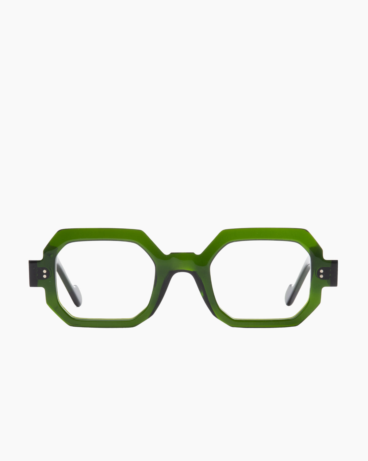 green plastic rectangle eyeglasses by Anne et Valentin model DANTE, front view, lunettes de vue rectangle couleur vert