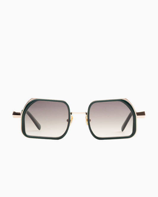 green metal rectangle sunglassesby Gamine model Pramousquier, front view, lunettes de vue rectangle couleur vert