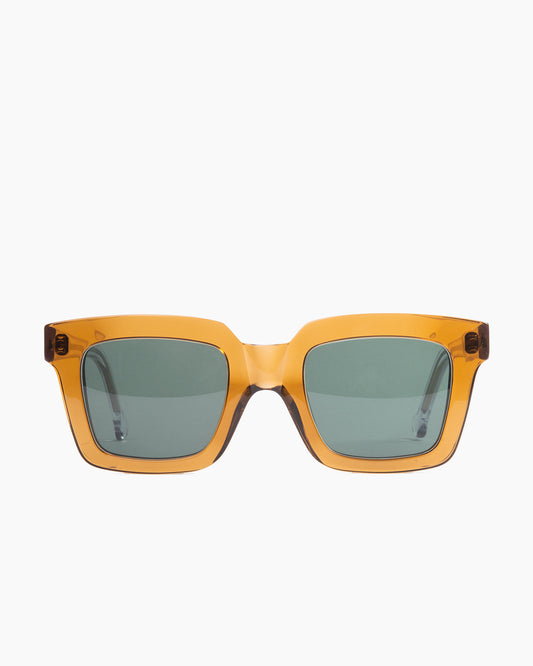 brown plastic rectangle  sunglassesby Marie-Sophie Dion model WilkySUN, front view, lunettes de vue rectangle couleur brun