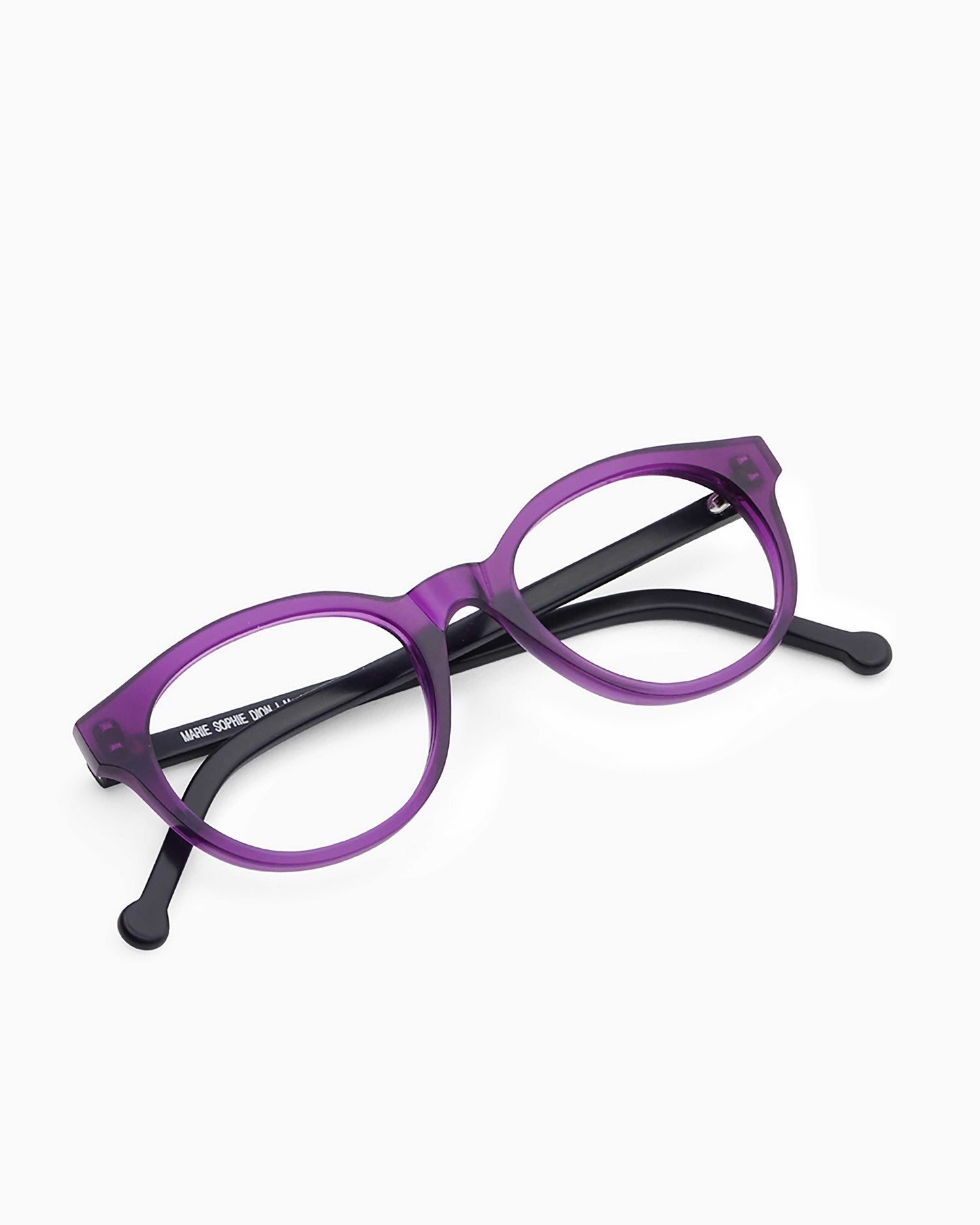 purple plastic oval eyeglasses by Marie-Sophie Dion model Claus.B, front view, lunettes de vue ovale couleur violet