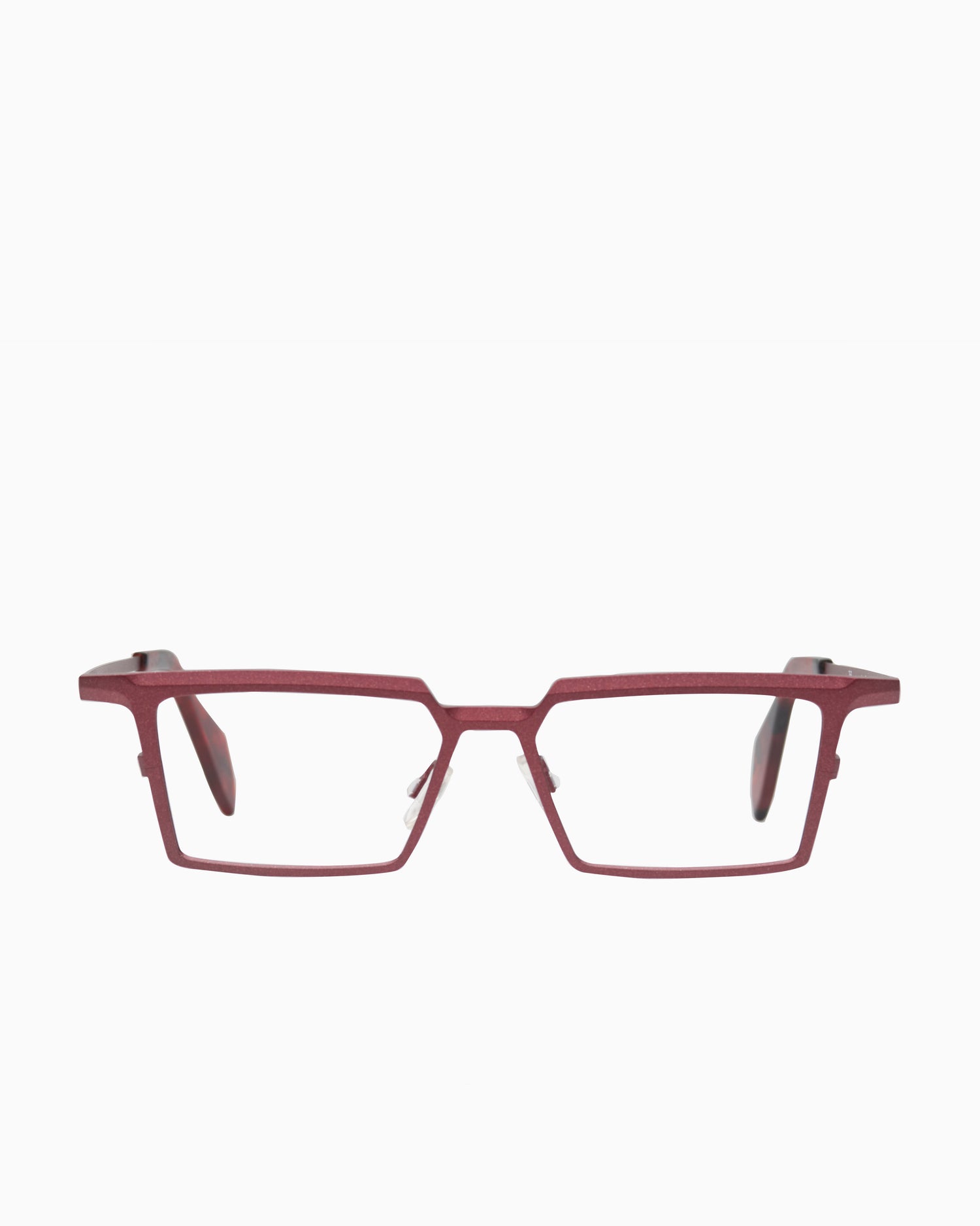 burgundy metal rectangle eyeglasses by Theo model emerald , front view, lunettes de vue rectangle couleur bourgogne