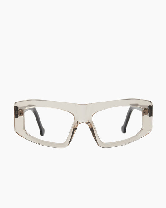 pink, beige plastic rectangle eyeglasses by Marie-Sophie Dion model Marquis, front view, lunettes de vue rectangle couleur rose, beige