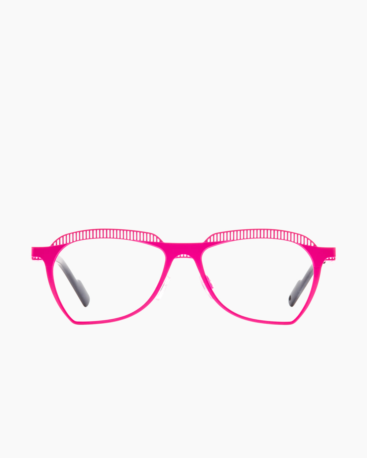 pink metal butterfly eyeglasses by Theo model Tip, front view, lunettes de vue papillon couleur rose