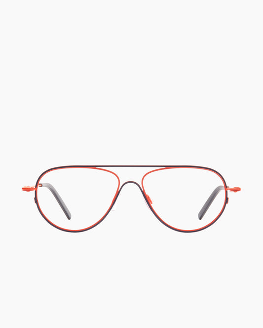 orange metal aviator eyeglasses by Theo model Isohypse, front view, lunettes de vue aviateur couleur orange