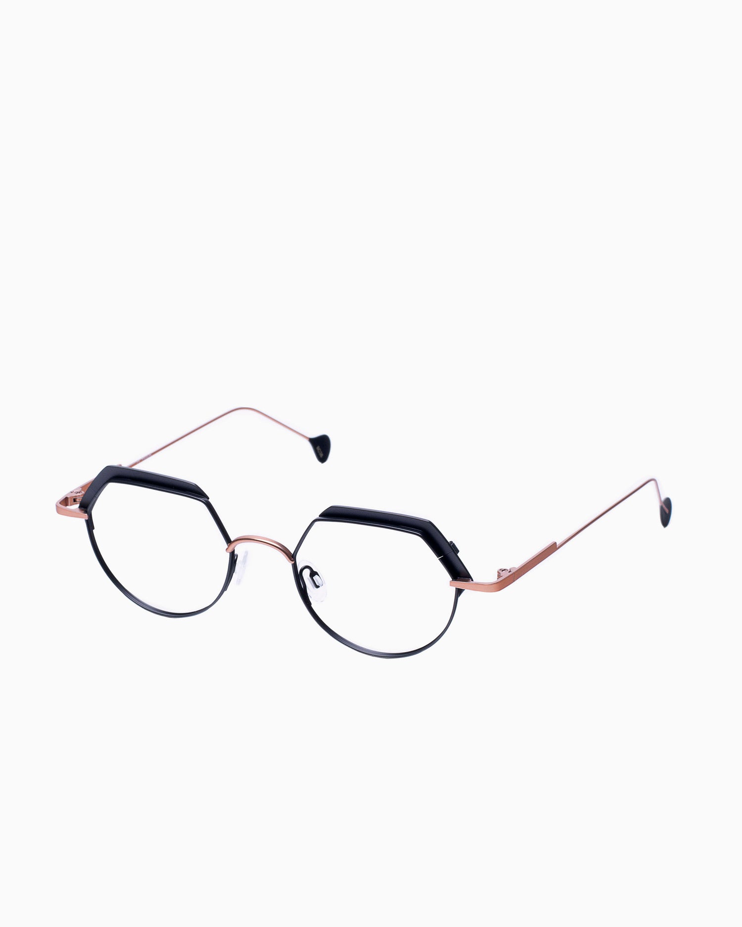 black metal round eyeglasses by Anne et Valentin model Capella, front view, lunettes de vue rond couleur Noir