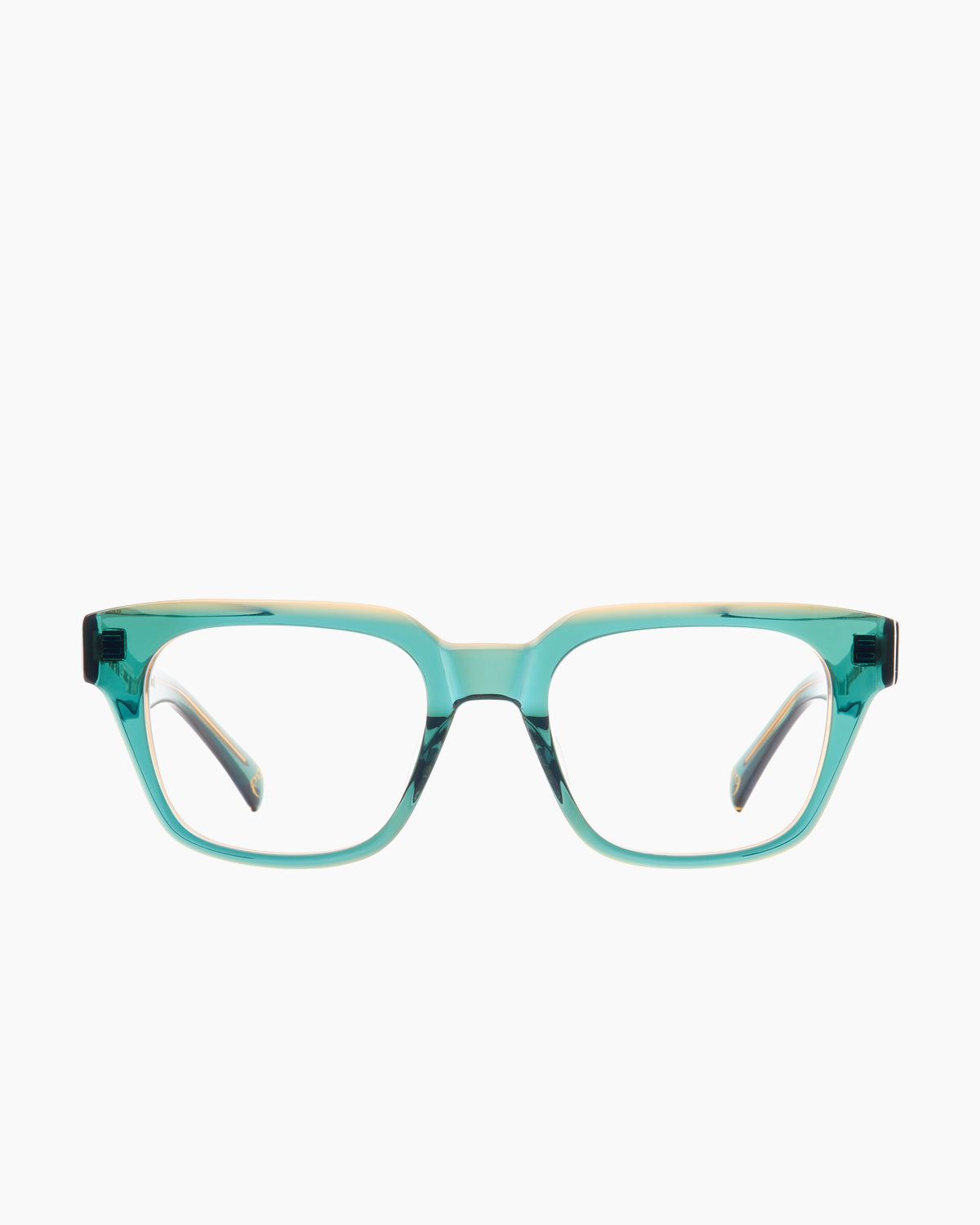 green plastic rectangle eyeglasses by Spectacleeyeworks model Lee, front view, lunettes de vue rectangle couleur vert