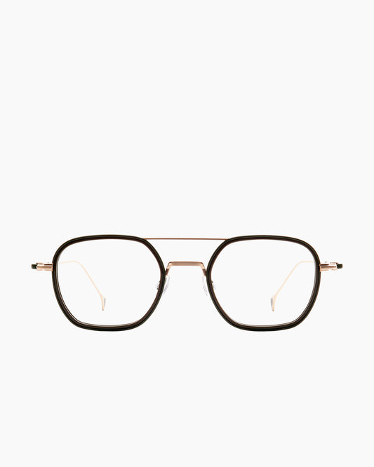 green metal aviator eyeglasses by Anne et Valentin model bataille, front view, lunettes de vue aviateur couleur vert