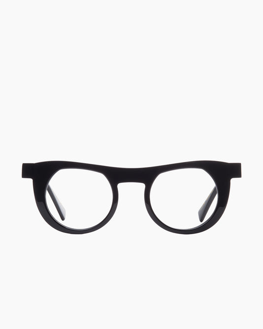 black plastic round eyeglasses by Gamine model Boavista, front view, lunettes de vue rond couleur noir