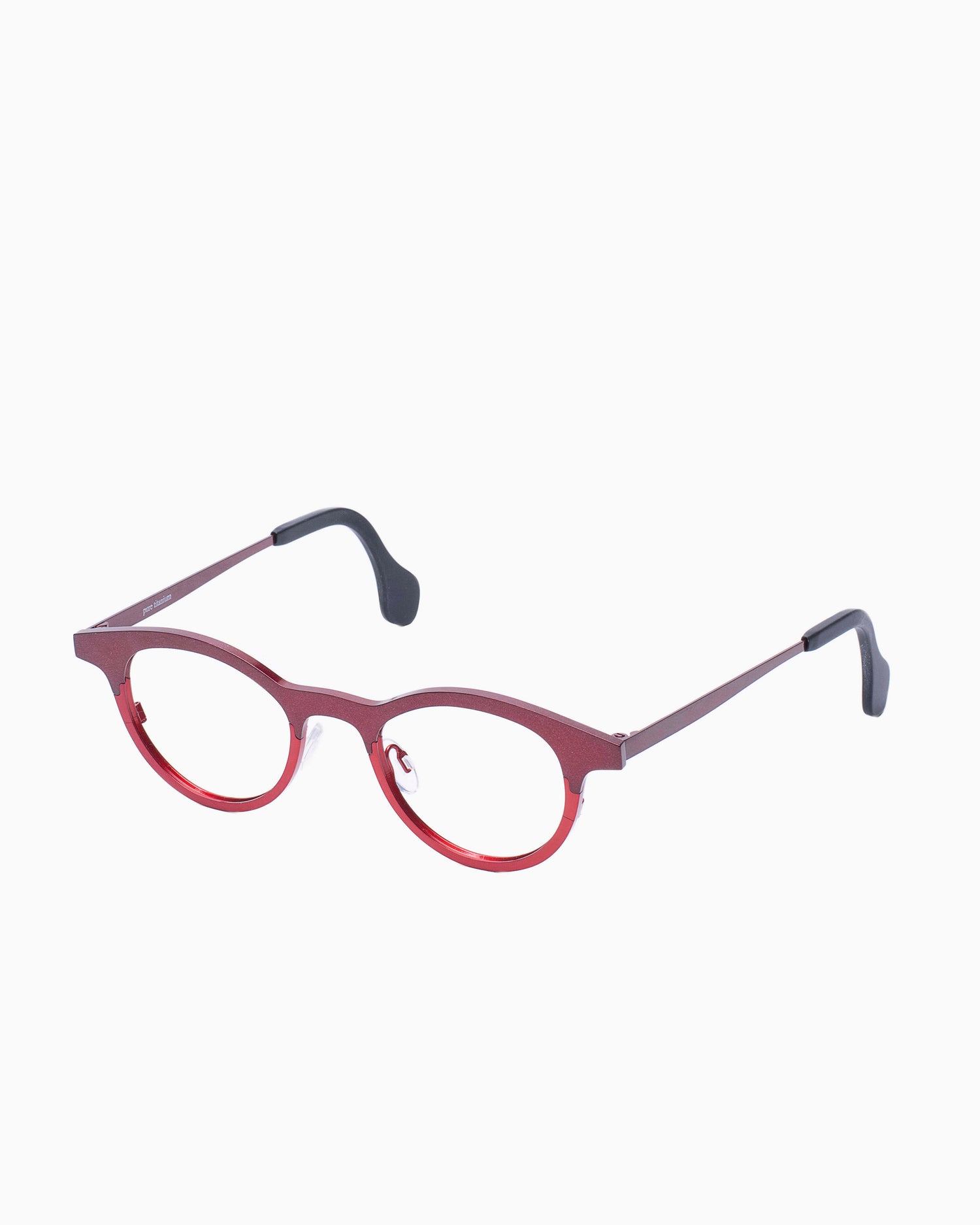 burgundy metal oval eyeglasses by Theo model Mille+57, front view, lunettes de vue ovale couleur bourgogne