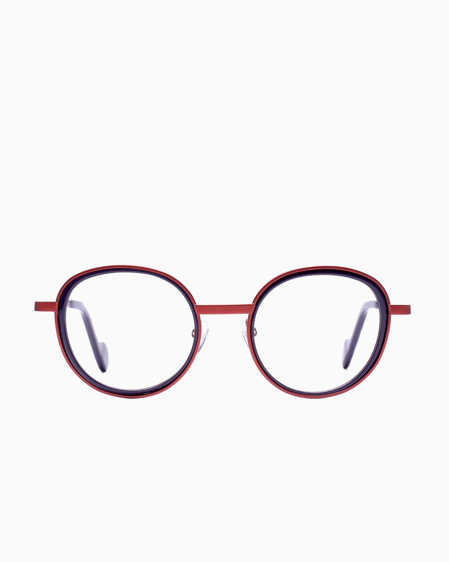 purple metal round eyeglasses by Nao Ned model ArJentilez, front view, lunettes de vue rond couleur violet