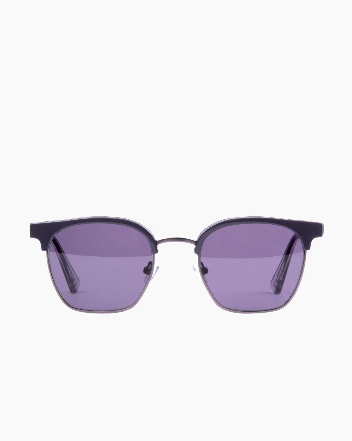 grey metal rectangle  sunglassesby Evolve model Woodrowsun, front view, lunettes de vue rectangle couleur Gris
