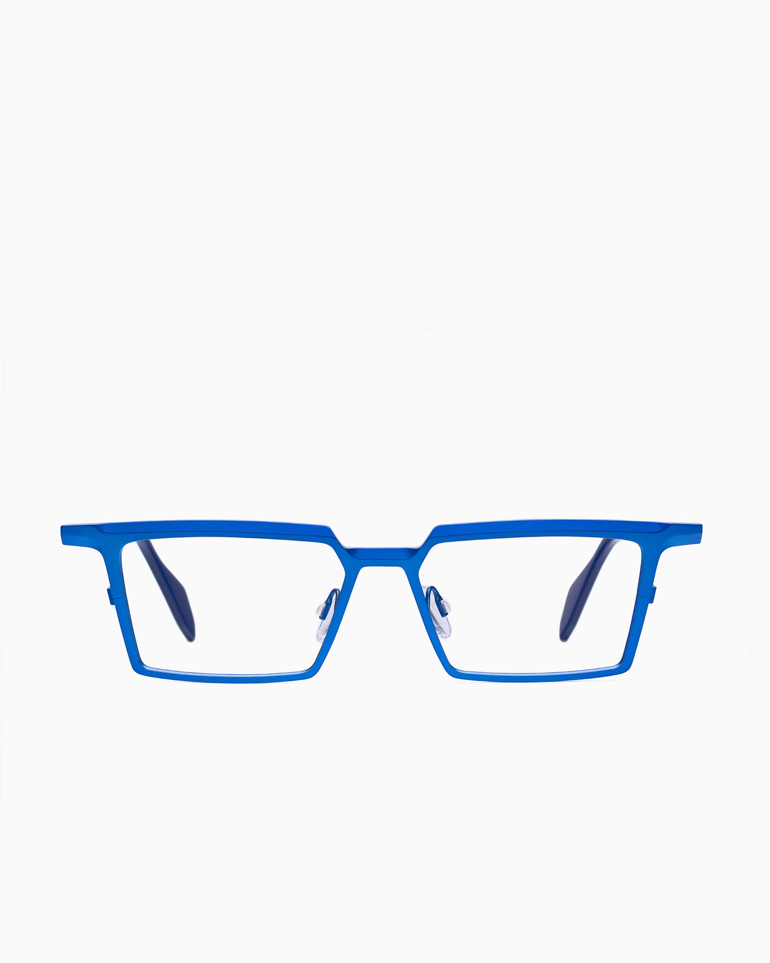 blue metal rectangle eyeglasses by Theo model emerald , front view, lunettes de vue rectangle couleur Bleu