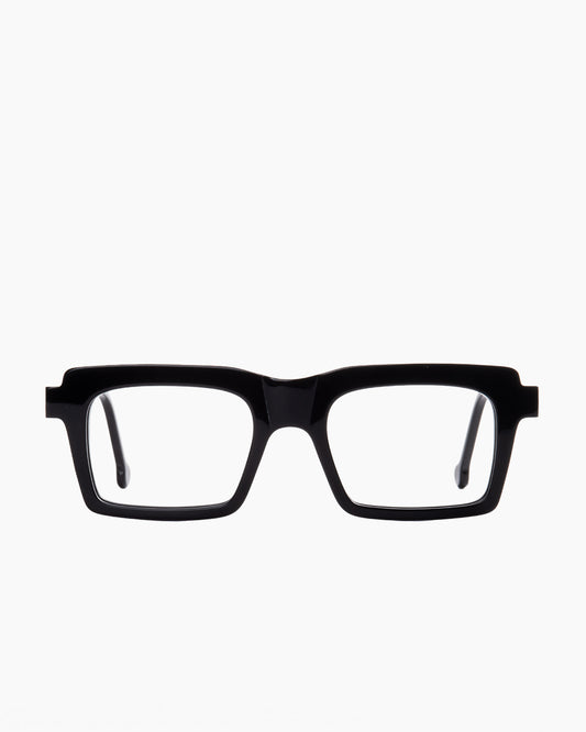 black plastic rectangle eyeglasses by Marie-Sophie Dion model Jofa, front view, lunettes de vue rectangle couleur Noir