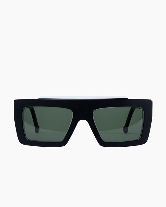 black plastic rectangle  sunglassesby Marie-Sophie Dion model DiCaprioS, front view, lunettes de vue rectangle couleur Noir