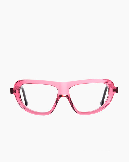 pink plastic aviator eyeglasses by Marie-Sophie Dion model Lama, front view, lunettes de vue aviateur couleur rose