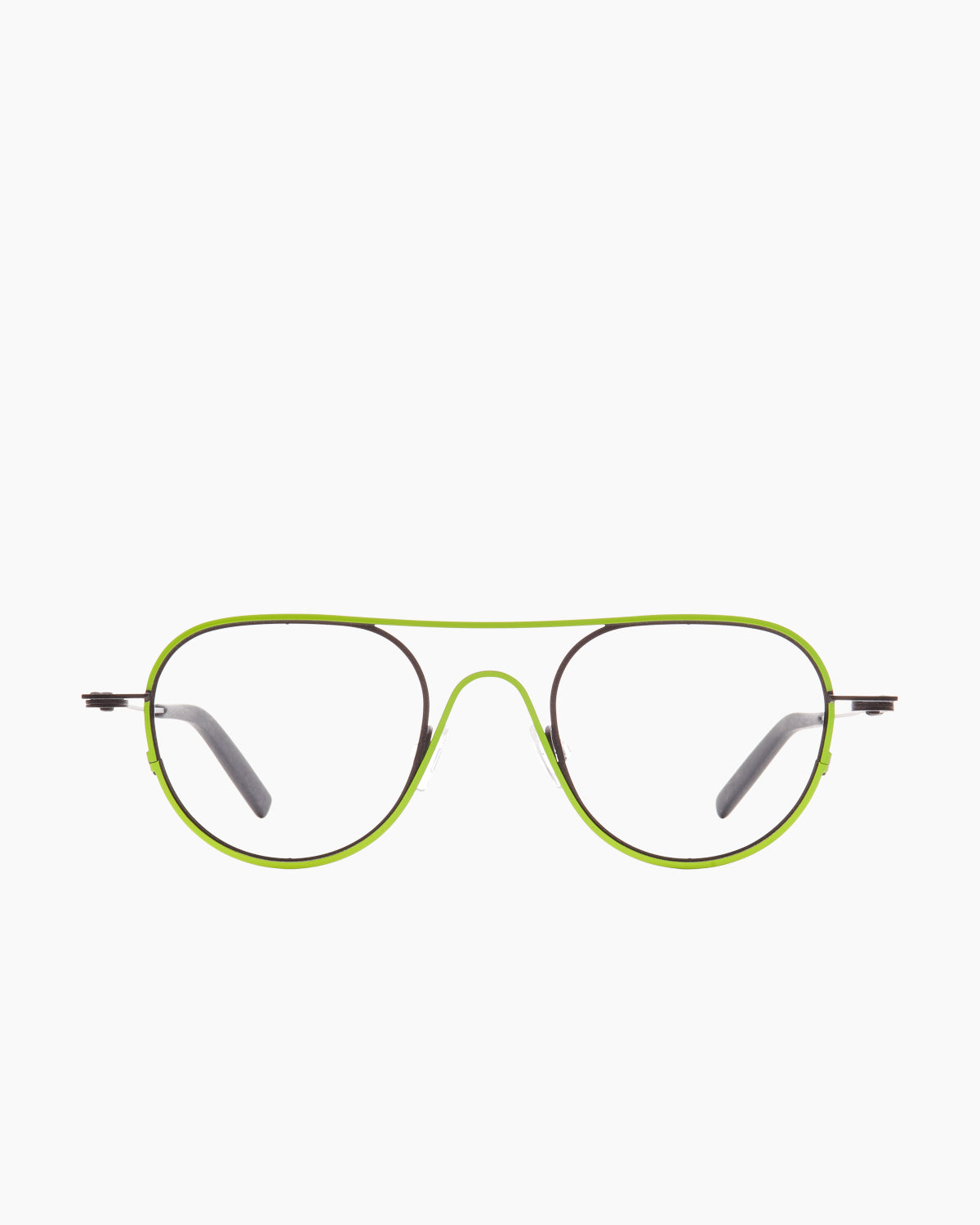yellow metal round eyeglasses by Theo model Isotherm, front view, lunettes de vue rond couleur jaune