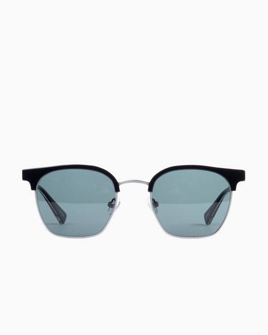 black metal rectangle  sunglassesby Evolve model Woodrowsun, front view, lunettes de vue rectangle couleur Noir