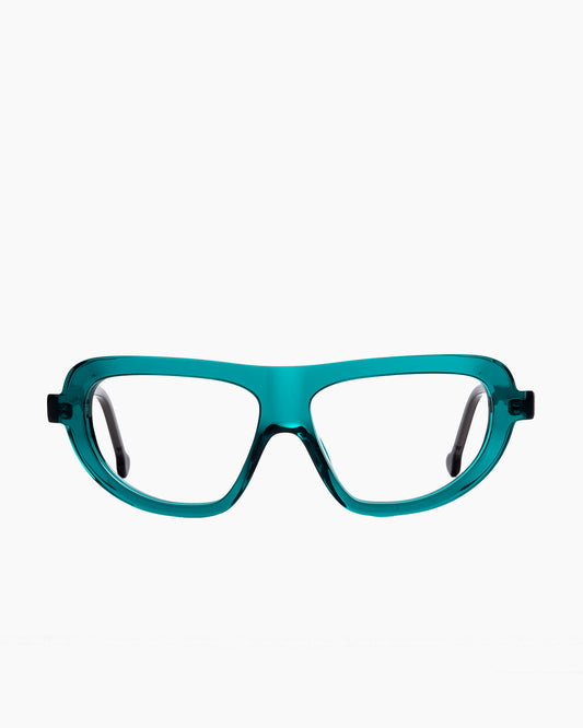 green plastic aviator eyeglasses by Marie-Sophie Dion model Lama, front view, lunettes de vue aviateur couleur vert