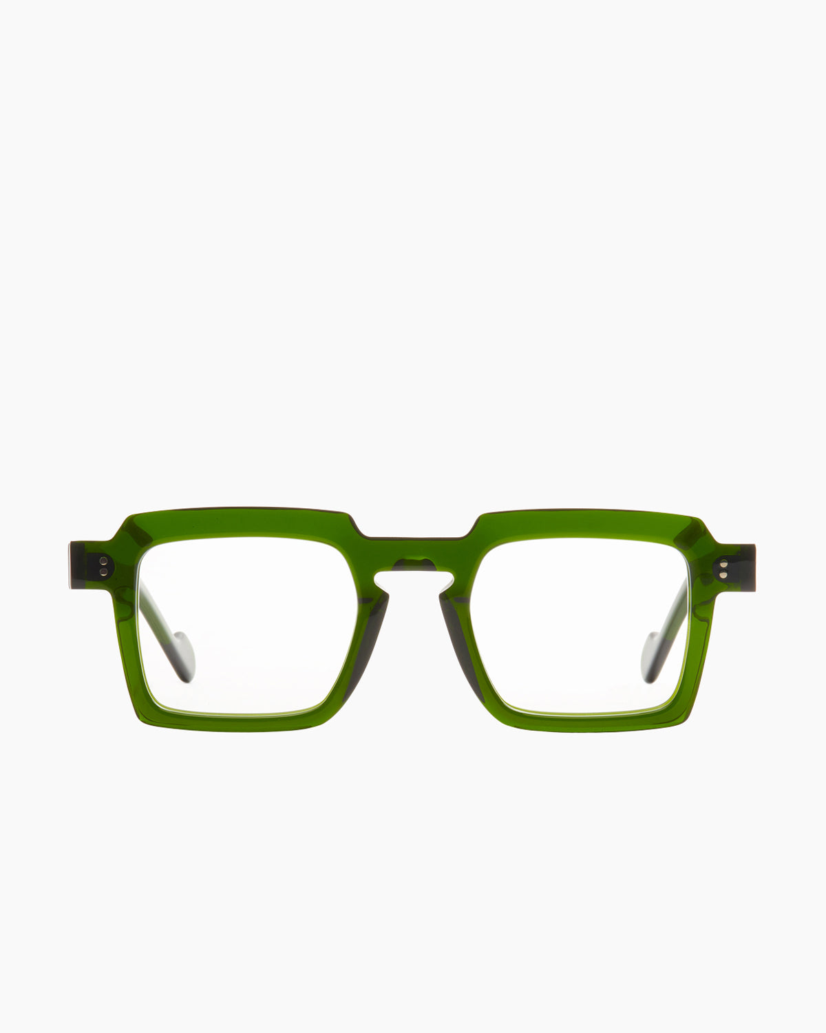 green plastic rectangle eyeglasses by Anne et Valentin model David, front view, lunettes de vue rectangle couleur vert