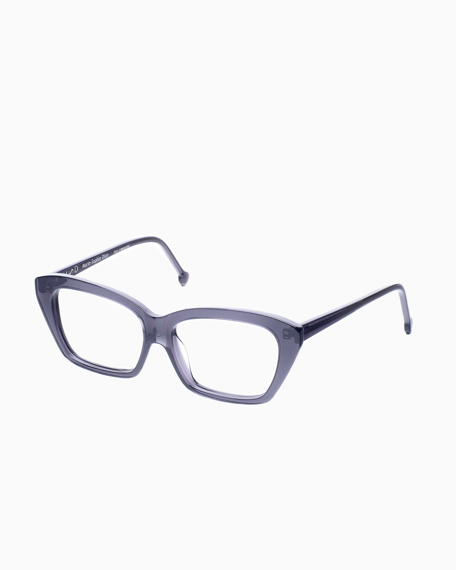 grey plastic butterfly eyeglasses by Marie-Sophie Dion model Pageau, front view, lunettes de vue papillon couleur Gris