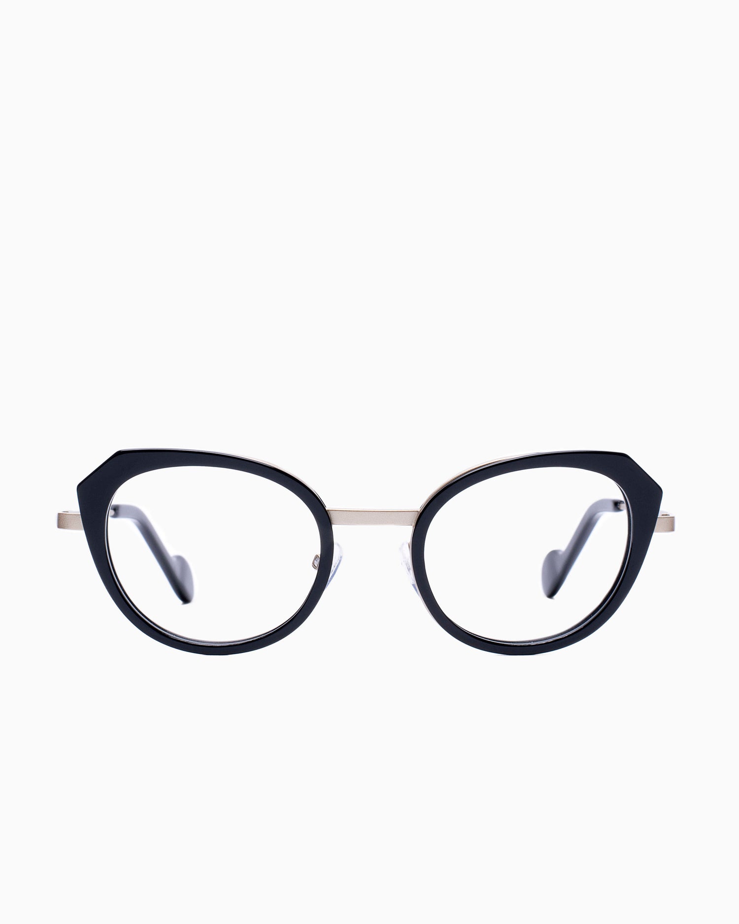black metal cat eyeglasses by Nao Ned model ArValueg, front view, lunettes de vue chat couleur Noir