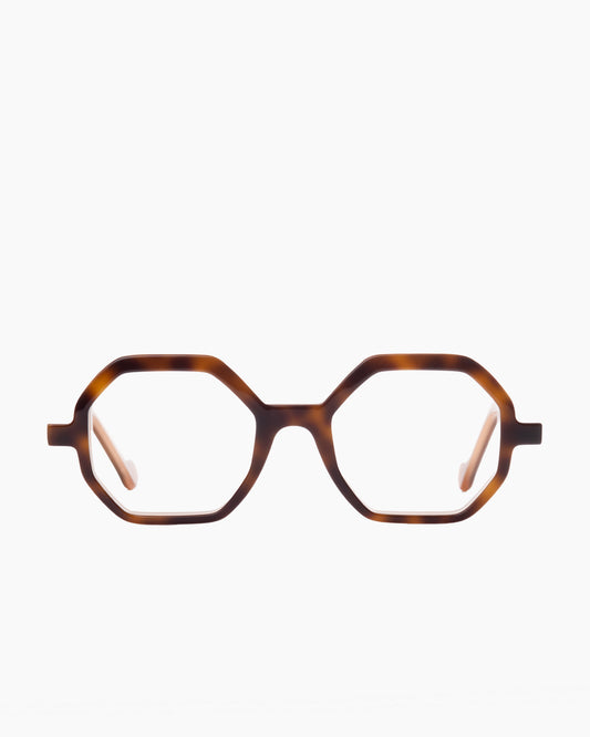 tortoise plastic octogon eyeglasses by Anne et Valentin model Abira, front view, lunettes de vue octogone couleur écaille de tortue