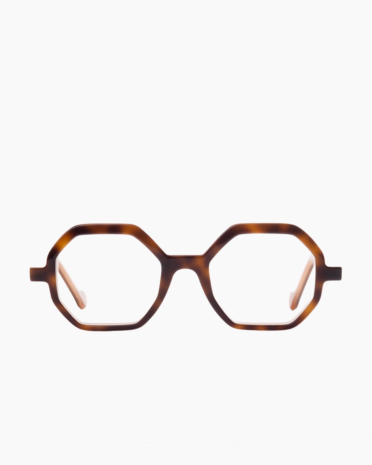 tortoise plastic octogon eyeglasses by Anne et Valentin model Abira, front view, lunettes de vue octogone couleur écaille de tortue