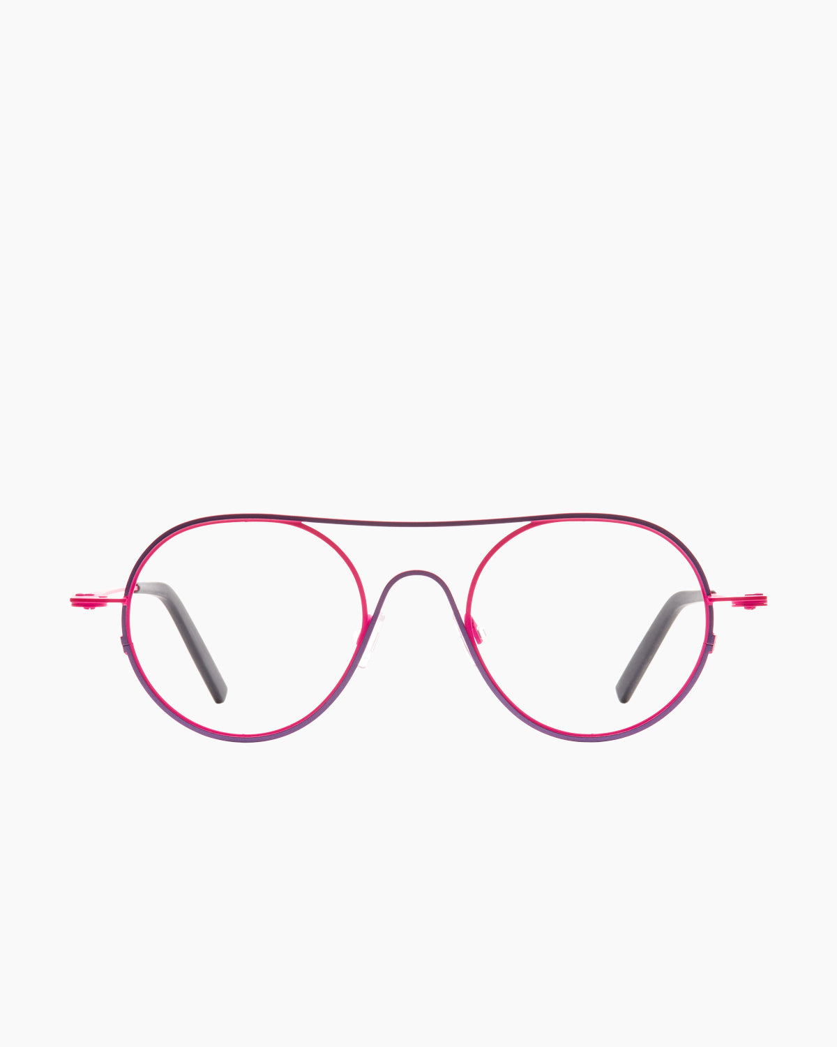 purple metal round eyeglasses by Theo model Isobar, front view, lunettes de vue rond couleur violet