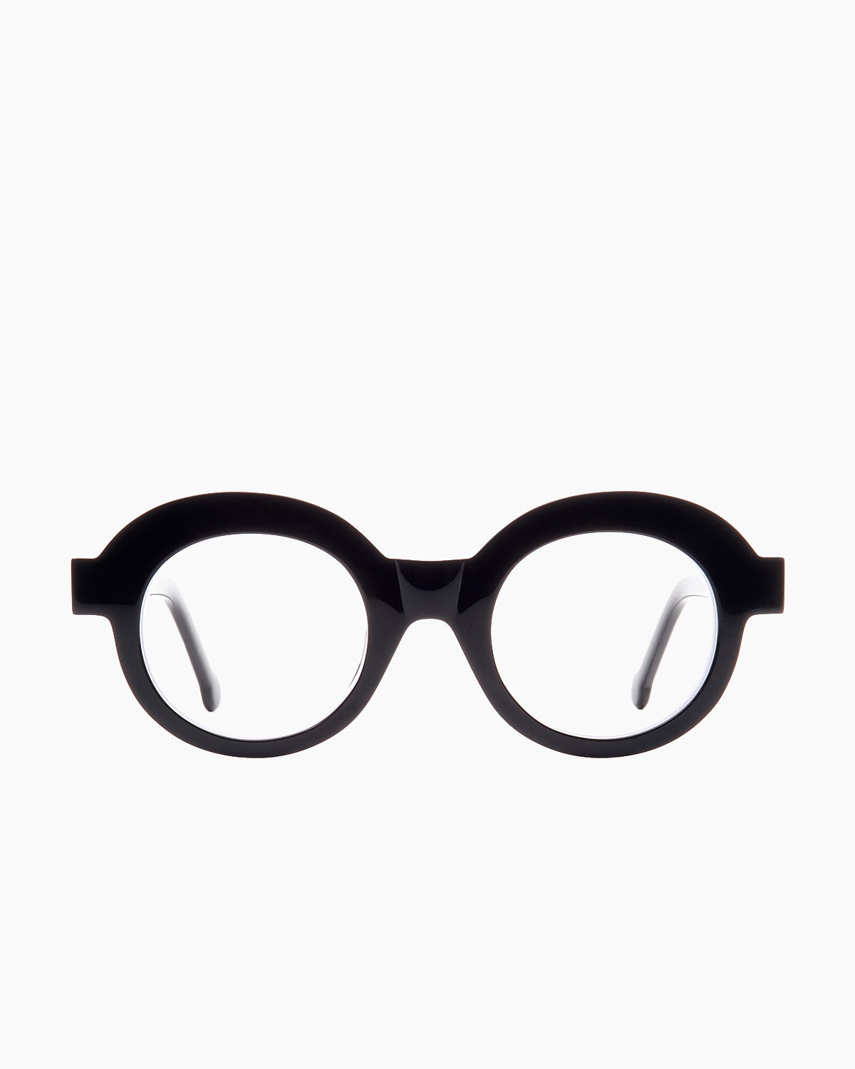 black plastic round eyeglasses by Marie-Sophie Dion model Latraverse1, front view, lunettes de vue rond couleur Noir