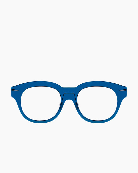 blue plastic oval eyeglasses by Monogram Marie-Sophie Dion model Belanger, front view, lunettes de vue ovale couleur Bleu
